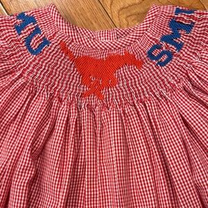 SMU Vive Le Fete Red and White Gingham Smocked Dress Sz 2